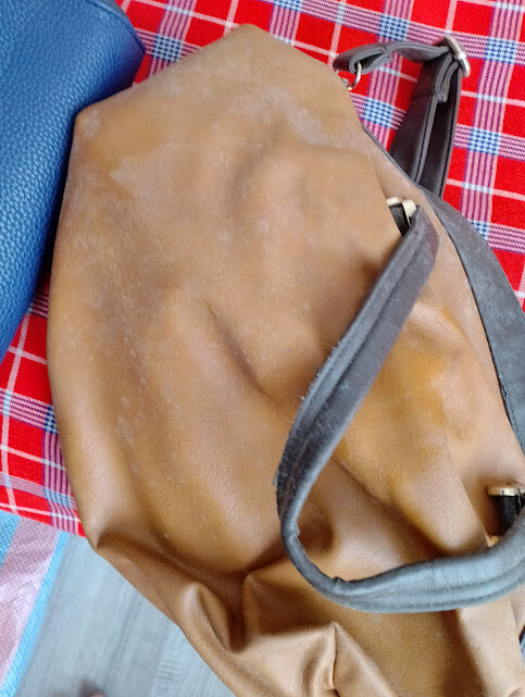 white mold on leather bags